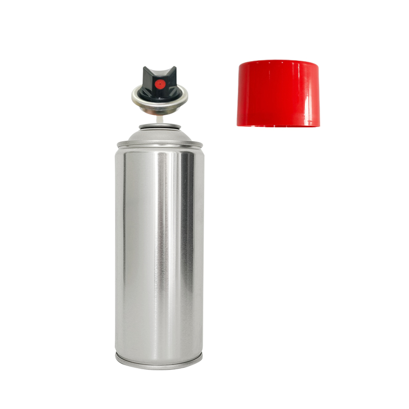 empty aerosol tin can with valve and plastic cap